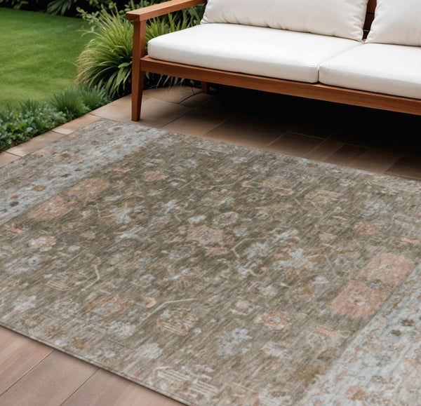 HomeRoots 8' X 10' Brown and Gray Tribal Rug - Durable, Washable Indoor-Outdoor Area Rug for High-Traffic Spaces 659303