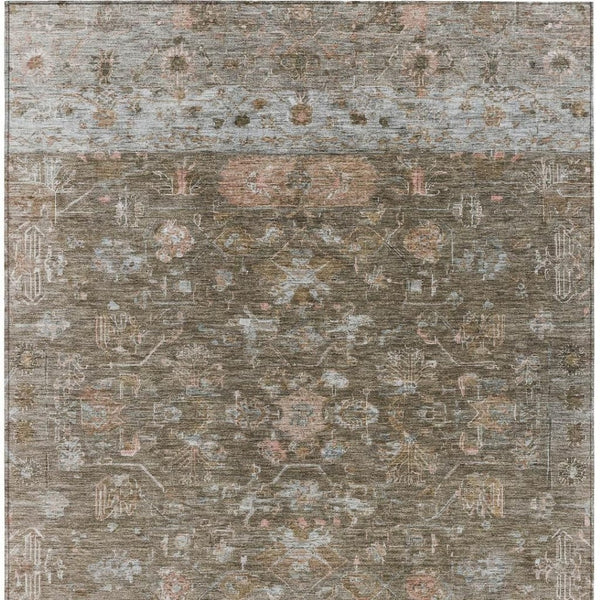 HomeRoots 10' X 14' Stylish Brown Gray Tribal Area Rug - Washable, Durable, Perfect for Indoor & Outdoor Use! 659305