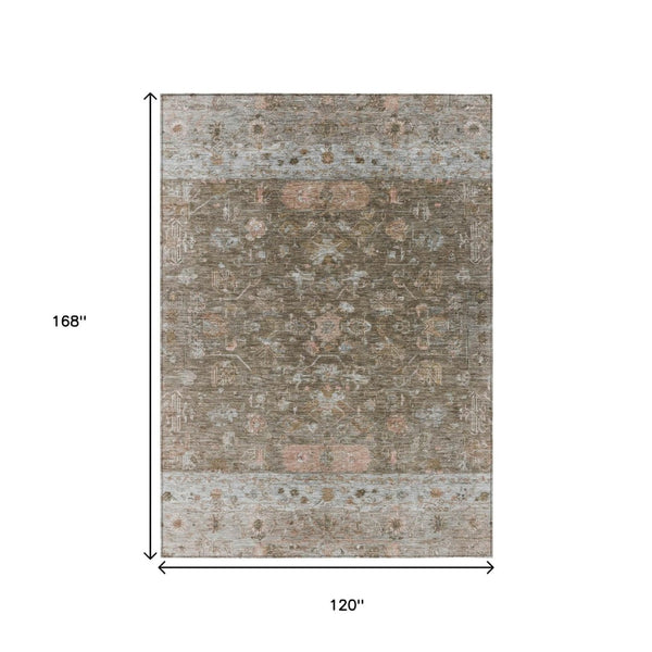 HomeRoots 10' X 14' Stylish Brown Gray Tribal Area Rug - Washable, Durable, Perfect for Indoor & Outdoor Use! 659305