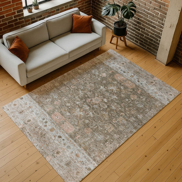 HomeRoots 10' X 14' Stylish Brown Gray Tribal Area Rug - Washable, Durable, Perfect for Indoor & Outdoor Use! 659305