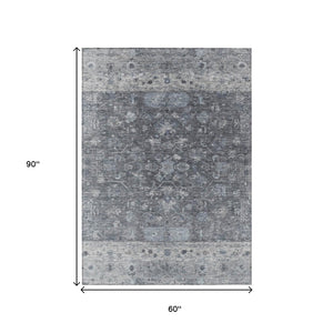 HomeRoots 5' X 8' Gray And Silver Tribal Area Rug - Stylish, Washable Indoor/Outdoor Floor Covering for All Spaces 659307