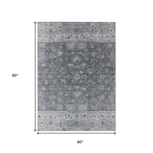 HomeRoots 5' X 8' Gray And Silver Tribal Area Rug - Stylish, Washable Indoor/Outdoor Floor Covering for All Spaces 659307