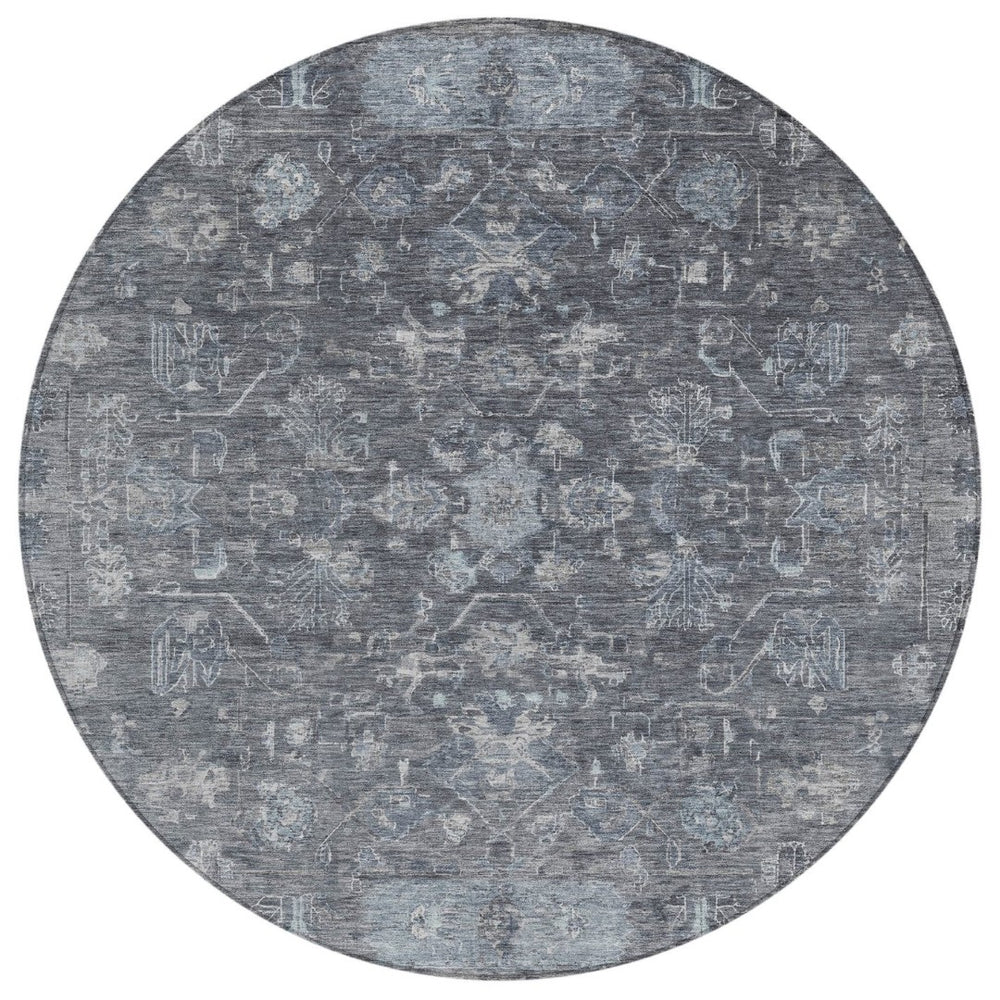 HomeRoots 8' Gray and Silver Round Tribal Area Rug - Stylish, Washable, Durable for Indoor & Outdoor Use! 659308