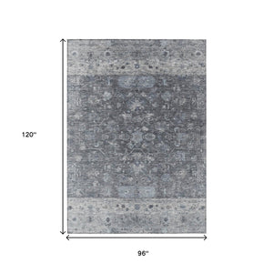 HomeRoots 8' X 10' Gray and Silver Tribal Area Rug - Washable, Durable, Indoor/Outdoor Design for Any Space 659309