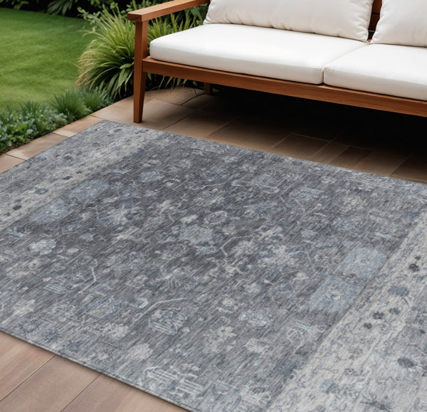 HomeRoots 8' X 10' Gray and Silver Tribal Area Rug - Washable, Durable, Indoor/Outdoor Design for Any Space 659309