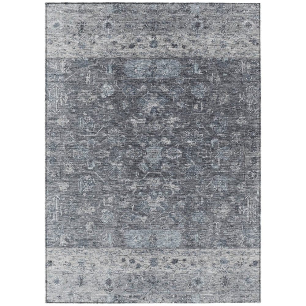 HomeRoots 8' X 10' Gray and Silver Tribal Area Rug - Washable, Durable, Indoor/Outdoor Design for Any Space 659309