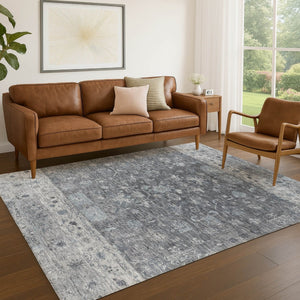 HomeRoots 8' X 10' Gray and Silver Tribal Area Rug - Washable, Durable, Indoor/Outdoor Design for Any Space 659309