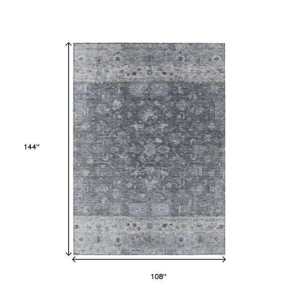 HomeRoots 9' X 12' Gray and Silver Tribal Area Rug – Durable, Washable, Indoor/Outdoor Perfect for Any Space! 659310