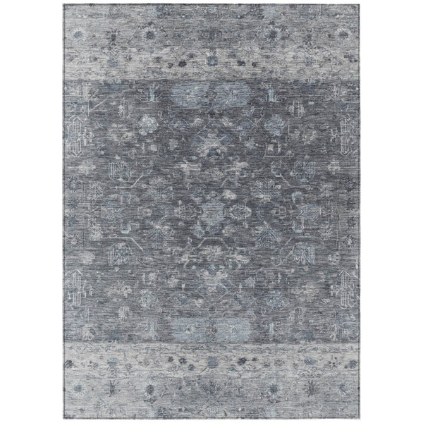 HomeRoots 9' X 12' Gray and Silver Tribal Area Rug – Durable, Washable, Indoor/Outdoor Perfect for Any Space! 659310
