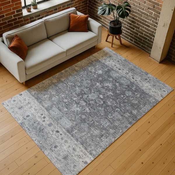 HomeRoots 9' X 12' Gray and Silver Tribal Area Rug – Durable, Washable, Indoor/Outdoor Perfect for Any Space! 659310