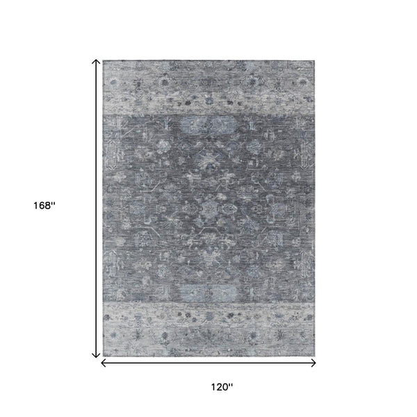 HomeRoots 10' Gray and Silver Tribal Area Rug - Stylish, Washable, Indoor/Outdoor Durable Design for Any Space 659311
