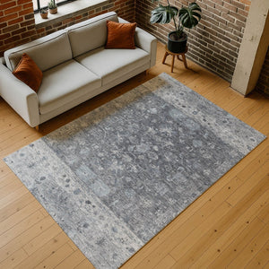 HomeRoots 10' Gray and Silver Tribal Area Rug - Stylish, Washable, Indoor/Outdoor Durable Design for Any Space 659311