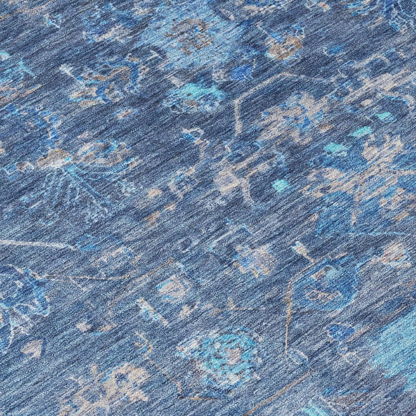 HomeRoots 5' Navy Blue and Gray Tribal Indoor Outdoor Area Rug - Stylish, Washable, Durable for High-Traffic Use 659313