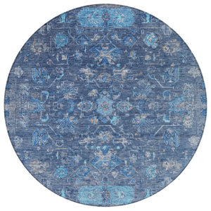 HomeRoots 8' Navy Blue & Gray Round Tribal Area Rug - Washable, Durable, Stylish for Indoor & Outdoor Use 659314