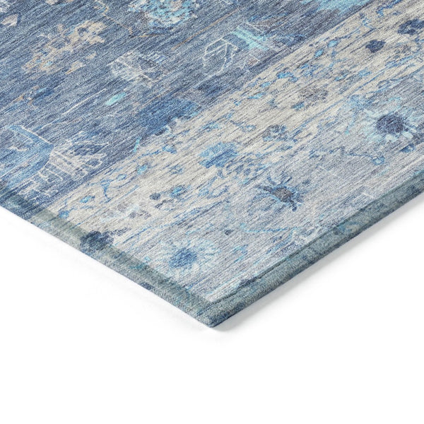 HomeRoots 8' X 10' Navy Blue and Gray Tribal Indoor-Outdoor Area Rug - Washable, Stain-Resistant, Stylish Design! 659315