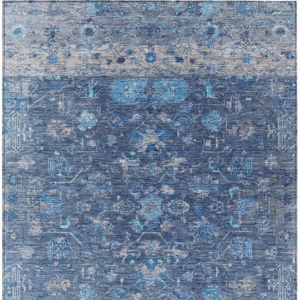 HomeRoots 10' Navy Blue and Gray Tribal Area Rug – Washable, Durable, Stylish for Indoor & Outdoor Spaces 659317