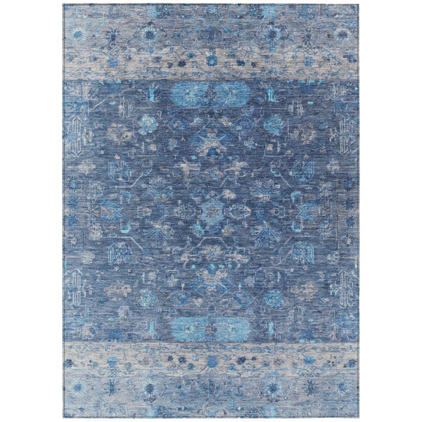HomeRoots 10' Navy Blue and Gray Tribal Area Rug – Washable, Durable, Stylish for Indoor & Outdoor Spaces 659317
