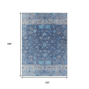 HomeRoots 10' Navy Blue and Gray Tribal Area Rug – Washable, Durable, Stylish for Indoor & Outdoor Spaces 659317