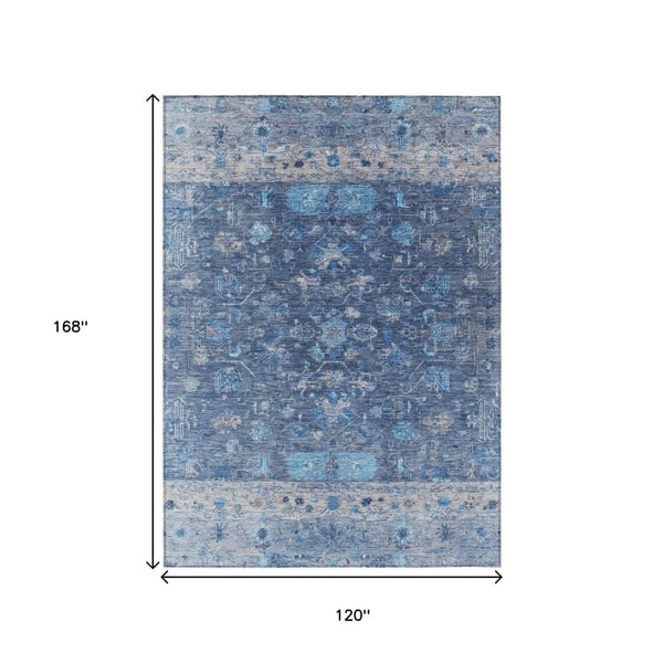 HomeRoots 10' Navy Blue and Gray Tribal Area Rug – Washable, Durable, Stylish for Indoor & Outdoor Spaces 659317