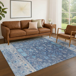 HomeRoots 10' Navy Blue and Gray Tribal Area Rug – Washable, Durable, Stylish for Indoor & Outdoor Spaces 659317