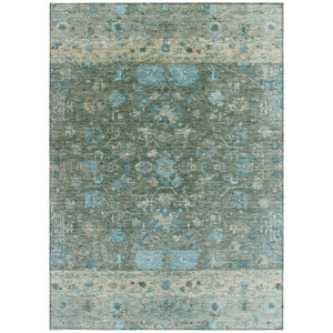 HomeRoots 5' Sage Teal Blue & Beige Tribal Area Rug - Washable, Durable, Indoor/Outdoor Perfect for High Traffic Areas 659319