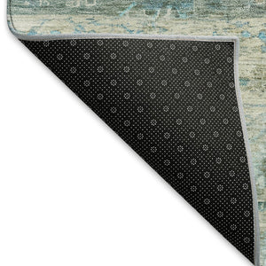 HomeRoots 8' Round Tribal Area Rug in Sage, Teal Blue & Beige - Washable, Durable for Indoor/Outdoor Use! 659320