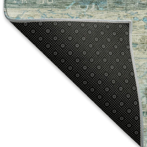 HomeRoots 8' Round Tribal Area Rug in Sage, Teal Blue & Beige - Washable, Durable for Indoor/Outdoor Use! 659320