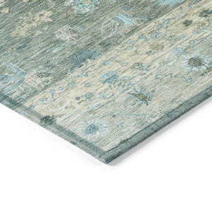 HomeRoots 8' Round Tribal Area Rug in Sage, Teal Blue & Beige - Washable, Durable for Indoor/Outdoor Use! 659320