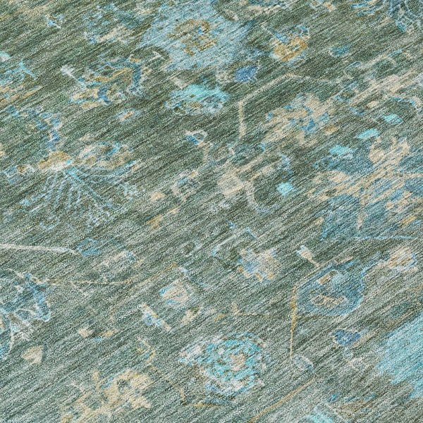 HomeRoots 8' Round Tribal Area Rug in Sage, Teal Blue & Beige - Washable, Durable for Indoor/Outdoor Use! 659320