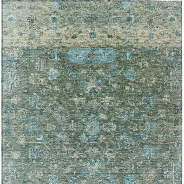 HomeRoots 8' X 10' Sage Teal Blue Beige Tribal Area Rug - Durable, Washable, Chic for Indoor & Outdoor Spaces 659321