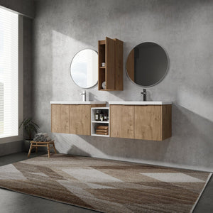 English Elm 72" Wall-Mounted Bathroom Vanity Set With Dual Sinks, Soft-Close Doors & Side Cabinet For Storage W999S00227