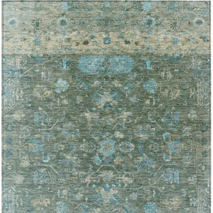 HomeRoots 9' X 12' Stylish Sage Teal Blue Beige Tribal Area Rug - Washable, Indoor/Outdoor, Pet-Friendly Design! 659322