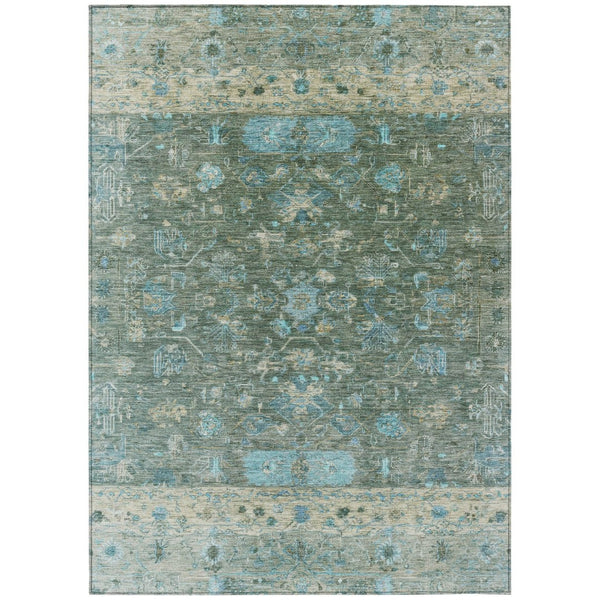 HomeRoots 9' X 12' Stylish Sage Teal Blue Beige Tribal Area Rug - Washable, Indoor/Outdoor, Pet-Friendly Design! 659322