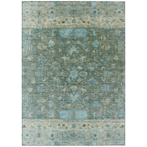 HomeRoots 10' Tribal Indoor Outdoor Area Rug in Sage Teal Blue & Beige - Washable, Durable, Stylish Design 659323