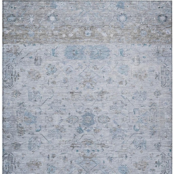 HomeRoots 5' X 8' Tribal Washable Indoor Outdoor Area Rug in Sky Blue, Gray & Ivory - Stylish & Durable Design 659325
