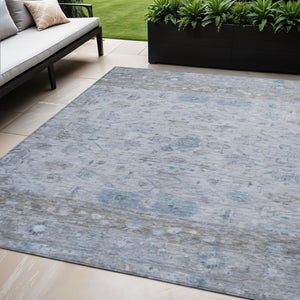 HomeRoots 5' X 8' Tribal Washable Indoor Outdoor Area Rug in Sky Blue, Gray & Ivory - Stylish & Durable Design 659325