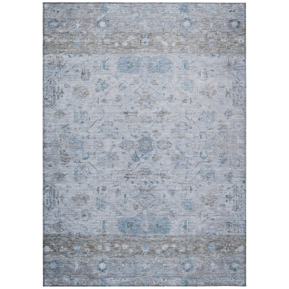 HomeRoots 5' X 8' Tribal Washable Indoor Outdoor Area Rug in Sky Blue, Gray & Ivory - Stylish & Durable Design 659325