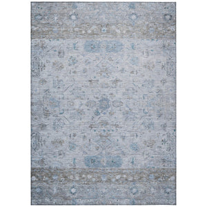 HomeRoots 5' X 8' Tribal Washable Indoor Outdoor Area Rug in Sky Blue, Gray & Ivory - Stylish & Durable Design 659325