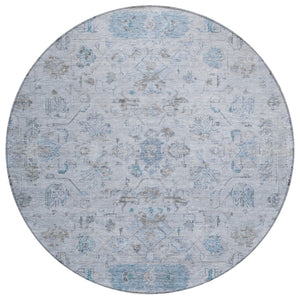 HomeRoots 8' Sky Blue Gray Ivory Round Tribal Rug - Durable, Washable, Stylish Area Rug for Indoor & Outdoor Use 659326