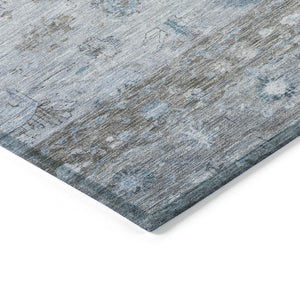 HomeRoots 8' Sky Blue Gray Ivory Round Tribal Rug - Durable, Washable, Stylish Area Rug for Indoor & Outdoor Use 659326