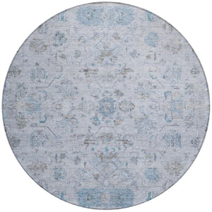 HomeRoots 8' Sky Blue Gray Ivory Round Tribal Rug - Durable, Washable, Stylish Area Rug for Indoor & Outdoor Use 659326