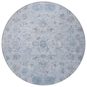 HomeRoots 8' Sky Blue Gray Ivory Round Tribal Rug - Durable, Washable, Stylish Area Rug for Indoor & Outdoor Use 659326