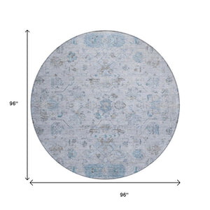 HomeRoots 8' Sky Blue Gray Ivory Round Tribal Rug - Durable, Washable, Stylish Area Rug for Indoor & Outdoor Use 659326