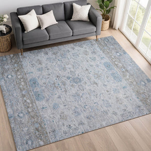 HomeRoots 8' X 10' Sky Blue Gray Ivory Tribal Washable Area Rug - Durable, Stylish for Indoor & Outdoor Use 659327
