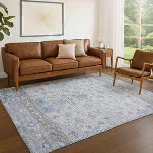 HomeRoots 9' X 12' Stylish Sky Blue, Gray & Ivory Tribal Washable Area Rug for Indoor & Outdoor Use 659328