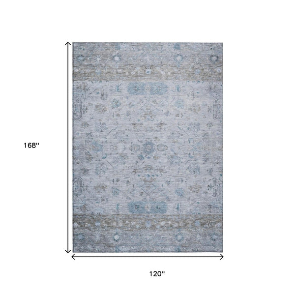 HomeRoots 10' Sky Blue Gray Ivory Tribal Area Rug – Washable, Durable, Indoor/Outdoor Design for High Traffic Areas 659329