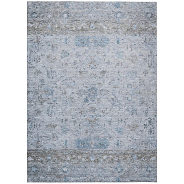 HomeRoots 10' Sky Blue Gray Ivory Tribal Area Rug – Washable, Durable, Indoor/Outdoor Design for High Traffic Areas 659329