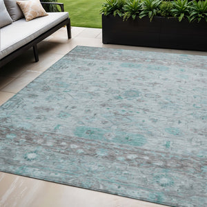 HomeRoots 5' X 8' Durable Teal Blue Gray Silver Tribal Area Rug - Stylish, Washable for Indoor & Outdoor Use 659331