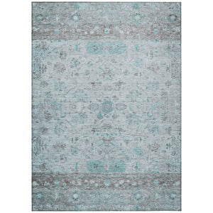 HomeRoots 5' X 8' Durable Teal Blue Gray Silver Tribal Area Rug - Stylish, Washable for Indoor & Outdoor Use 659331