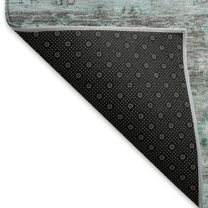 HomeRoots 8' Teal Blue Gray Silver Round Tribal Rug - Stylish, Washable, Durable for Indoor Outdoor Spaces 659332